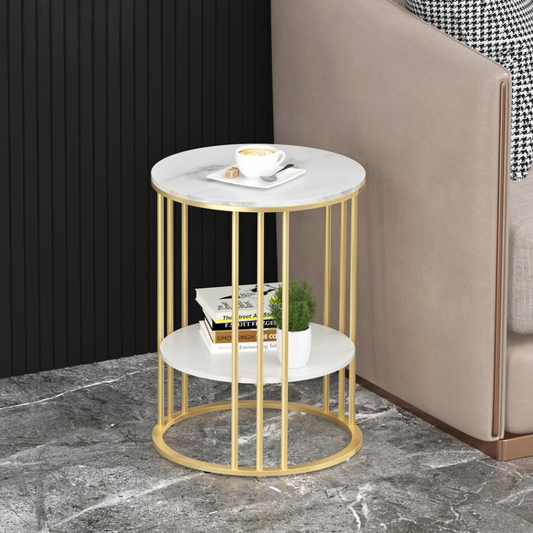 Stylish Two-Tier Modern Side Table with Metal Frame