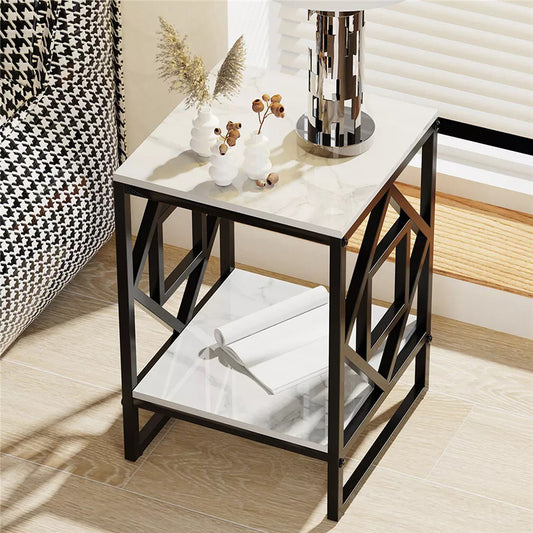 Sleek White Marble Side Table Sofa End Table Bedside Nightstand