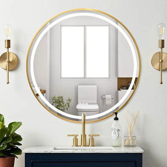 Round LED Dimmable Aluminum Fram HD Glass Wall Mounted Illuminated Vanity Mirror
