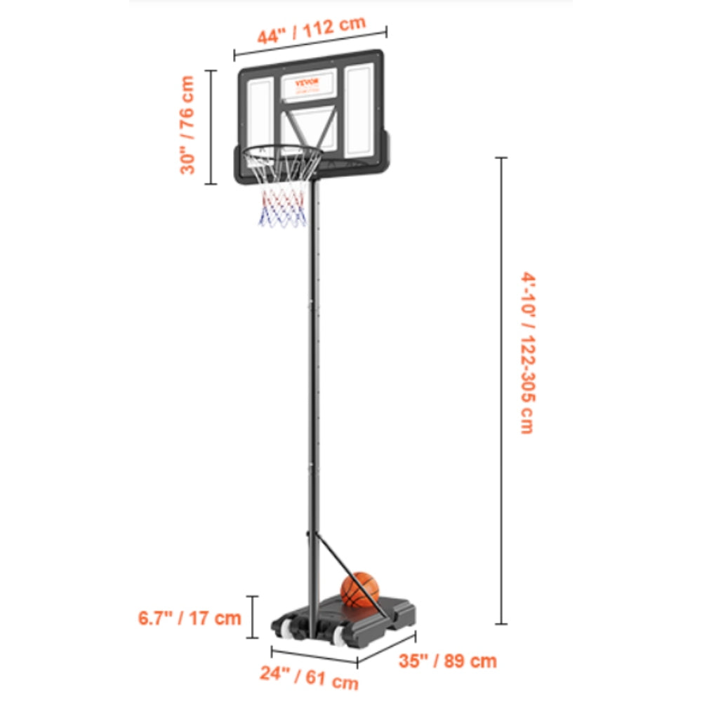 Portable Basketball Hoop Stand 4 to 10 ft Adjustable Height Backboard System with Wheels Stand