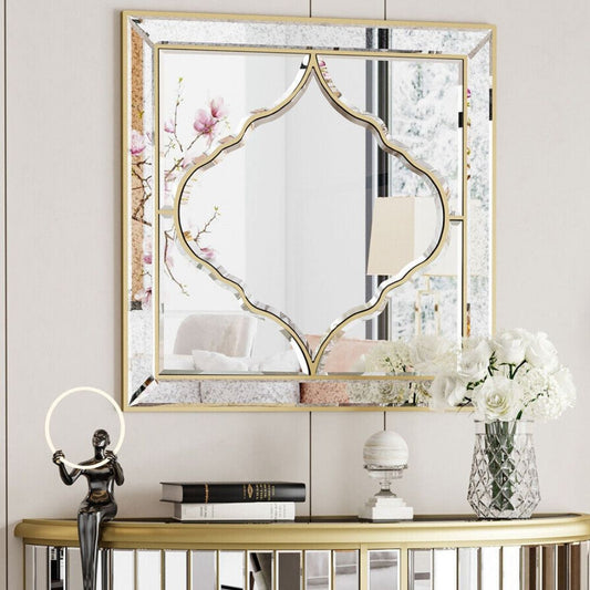 Gold Edge Large Square Wall Mirror for Elegant Home Decor