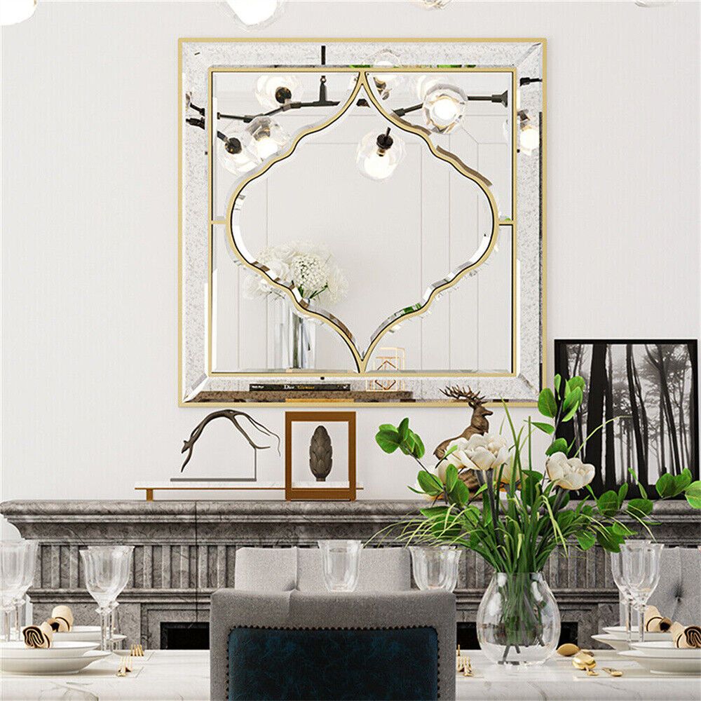 Gold Edge Large Square Wall Mirror for Elegant Home Decor
