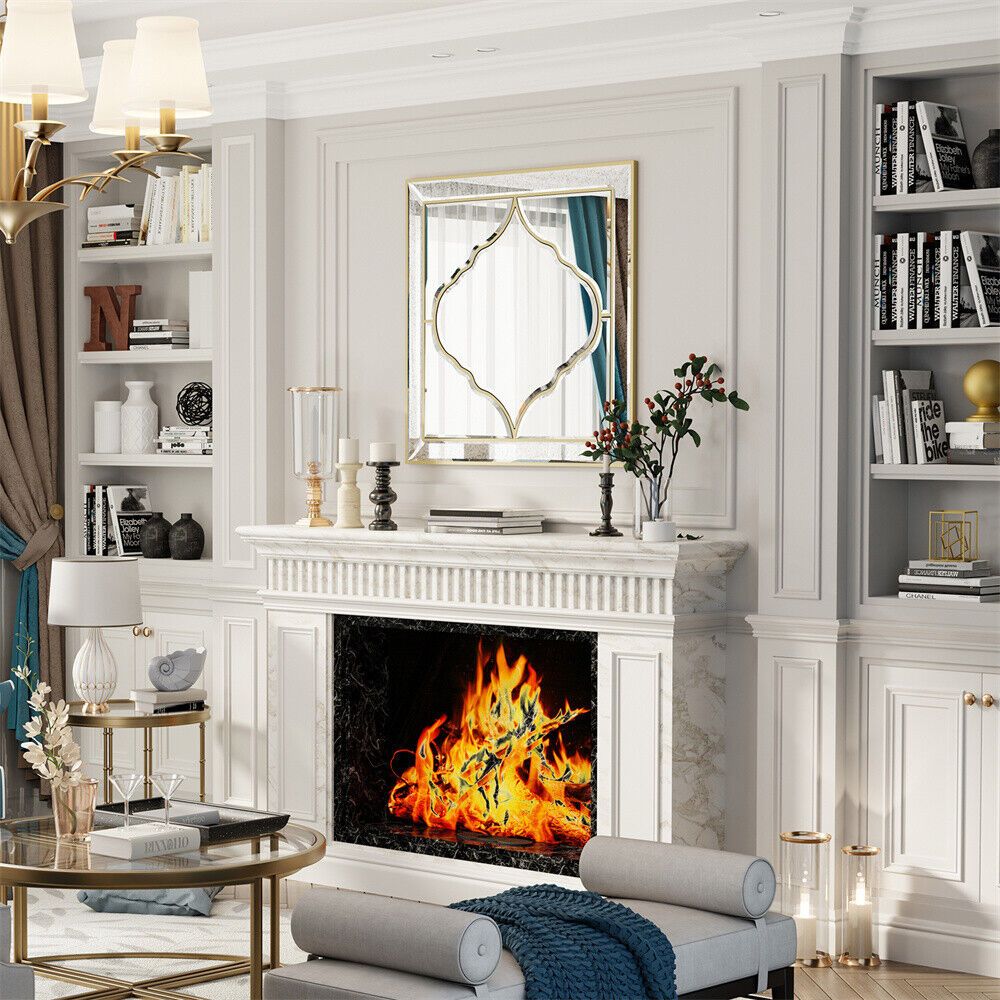 Gold Edge Large Square Wall Mirror for Elegant Home Decor