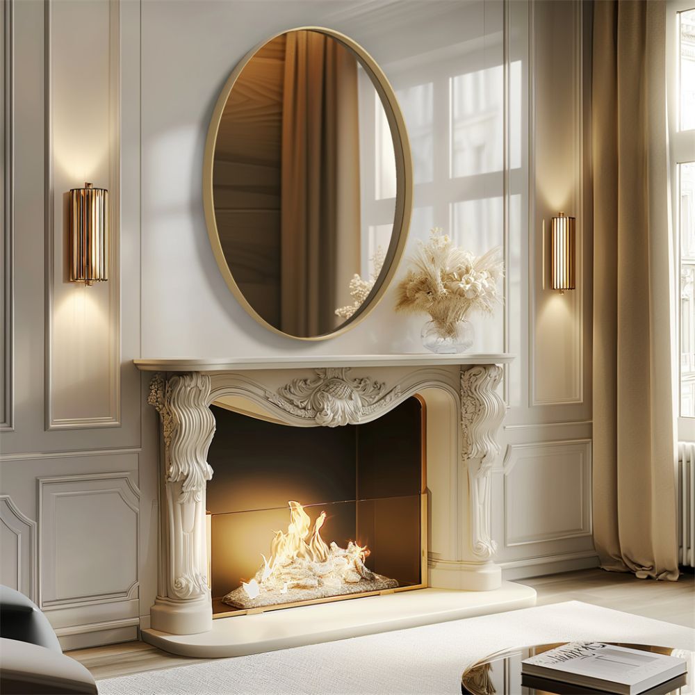 Brushed Gold Mirror with Metal Frame for Living Room