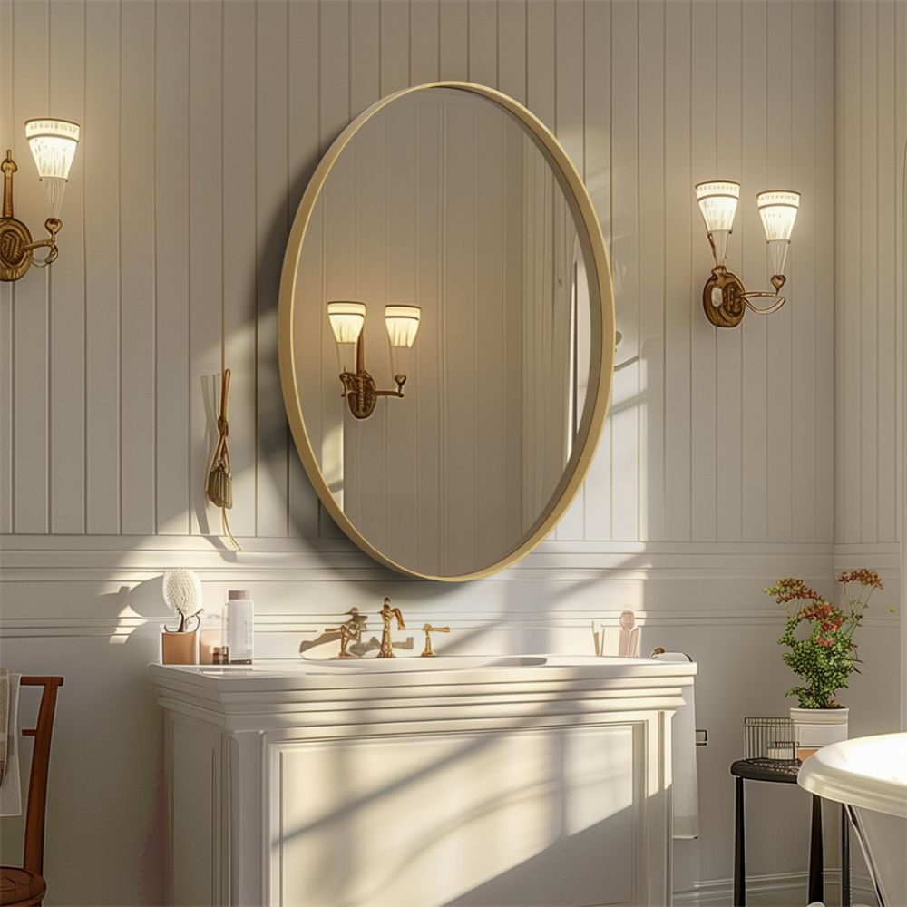 Brushed Gold Mirror with Metal Frame for Living Room