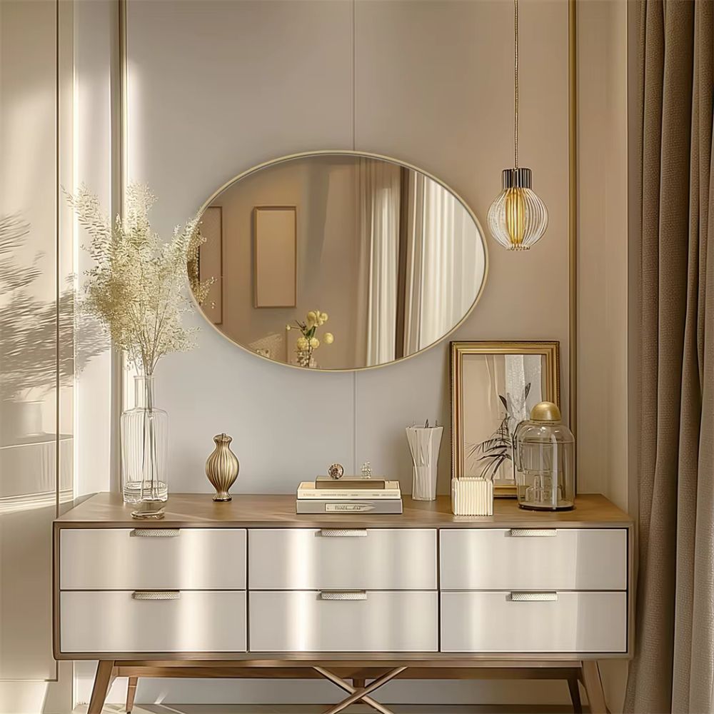 Brushed Gold Mirror with Metal Frame for Living Room