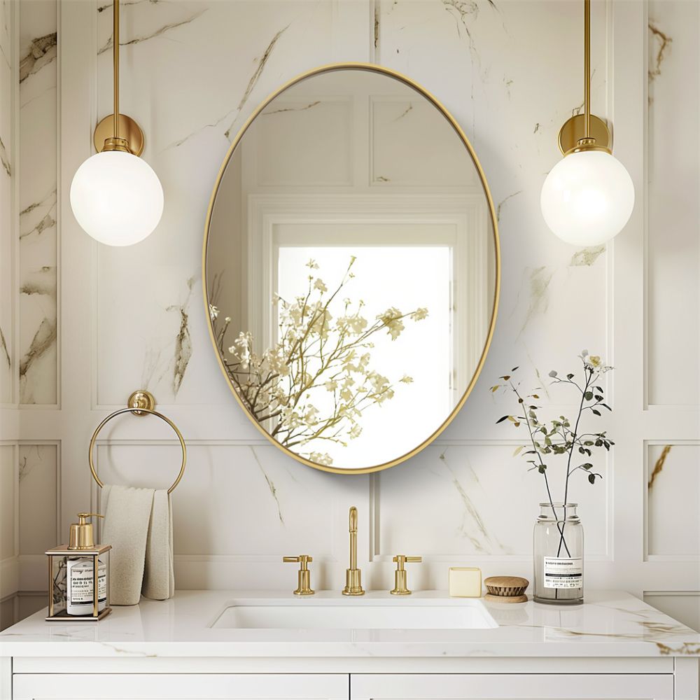 Brushed Gold Mirror with Metal Frame for Living Room