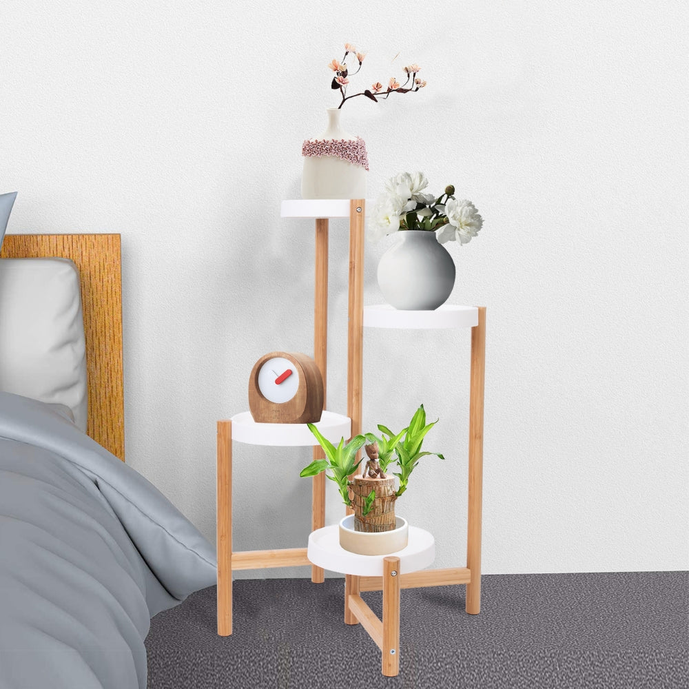 4 Tier Plant Shelf Stand Bamboo Plant Pot Holder Tall Flower Stand Rack