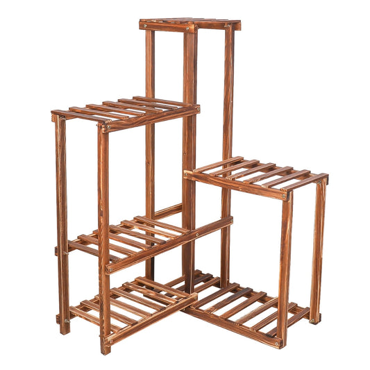 6 Tier Corner Plant Display Stand Wood Flower Pots Shelf Rack