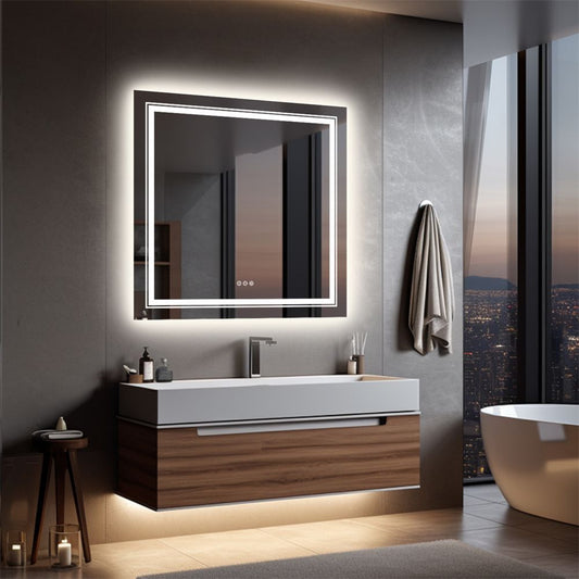 Square Illuminated Wall Bathroom Mirror with LED Lights
