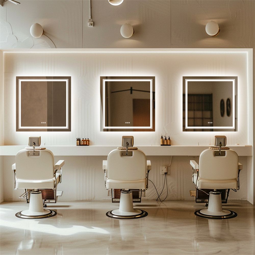 Square Illuminated Wall Bathroom Mirror with LED Lights