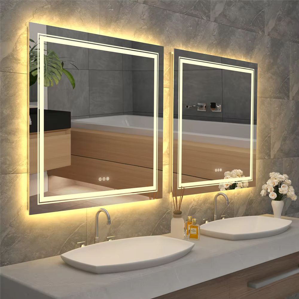 Square Illuminated Wall Bathroom Mirror with LED Lights