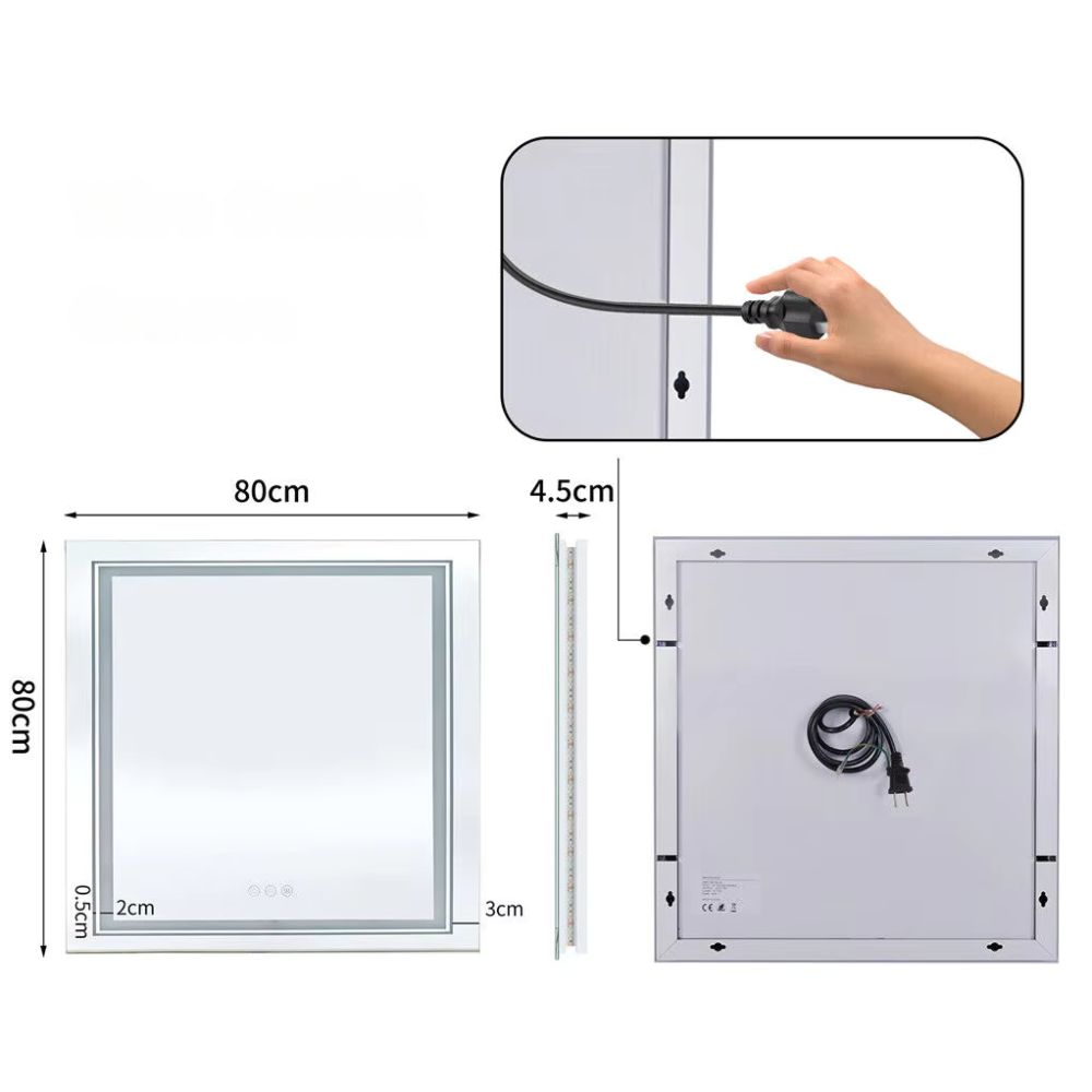 Square Illuminated Wall Bathroom Mirror with LED Lights