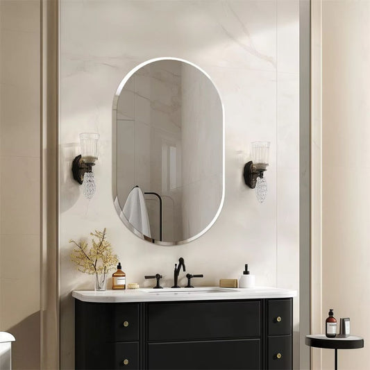Stylish Frameless Long Oval Bathroom Vanity Mirror with Beveled Edge