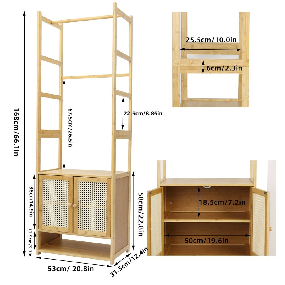Freestanding Bamboo Clothes Rack with Shoe Cabinet