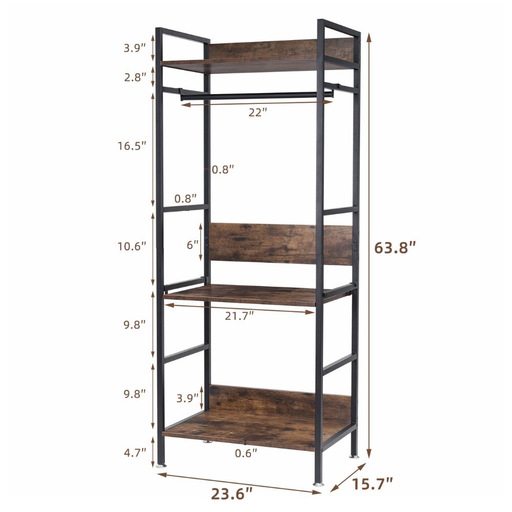 Freestanding Garment Storage Coat Rack with Shelves