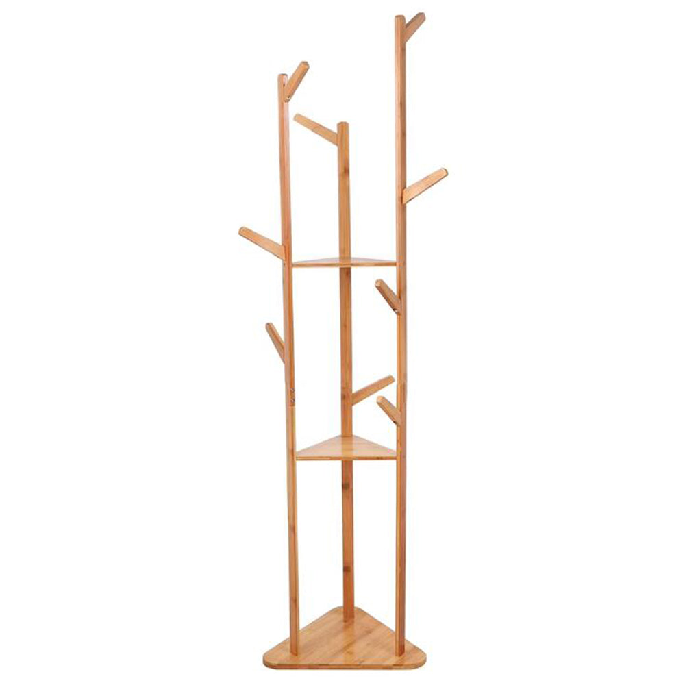 3-Layer Bamboo Coat Rack Tree Cloth Hanger with 9 Hooks