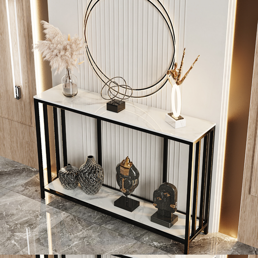 47.2” Console Table Sintered Stone Entryway Table with Metal Base