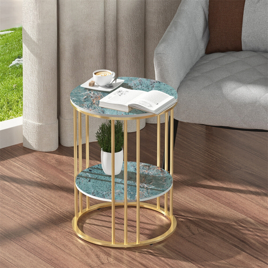 Stylish Two-Tier Modern Side Table with Metal Frame