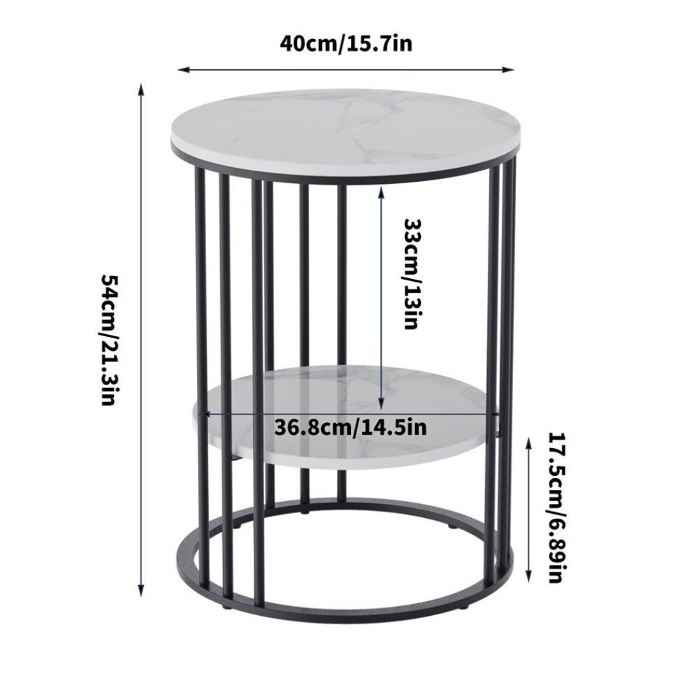 Stylish Two-Tier Modern Side Table with Metal Frame