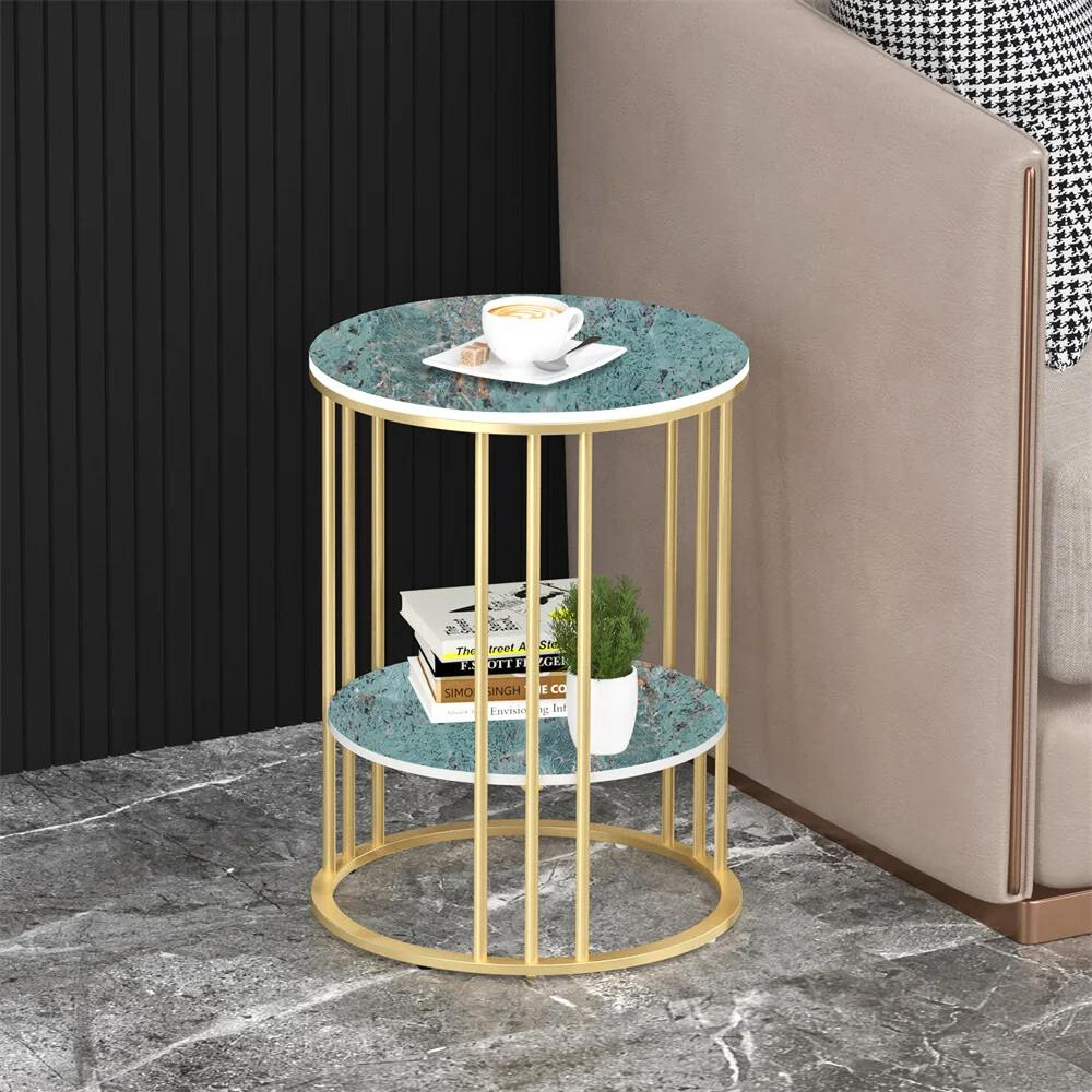 Stylish Two-Tier Modern Side Table with Metal Frame