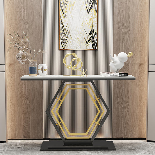 Console Table Sintered Stone Top Narrow Entryway Sofa Side Table Geometric Base