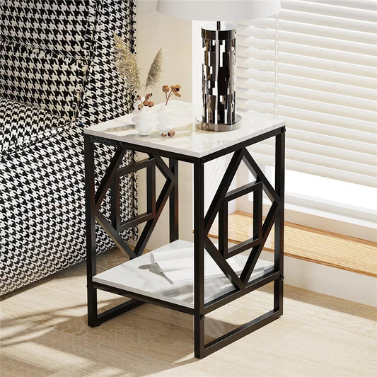 Sleek White Marble Side Table Sofa End Table Bedside Nightstand