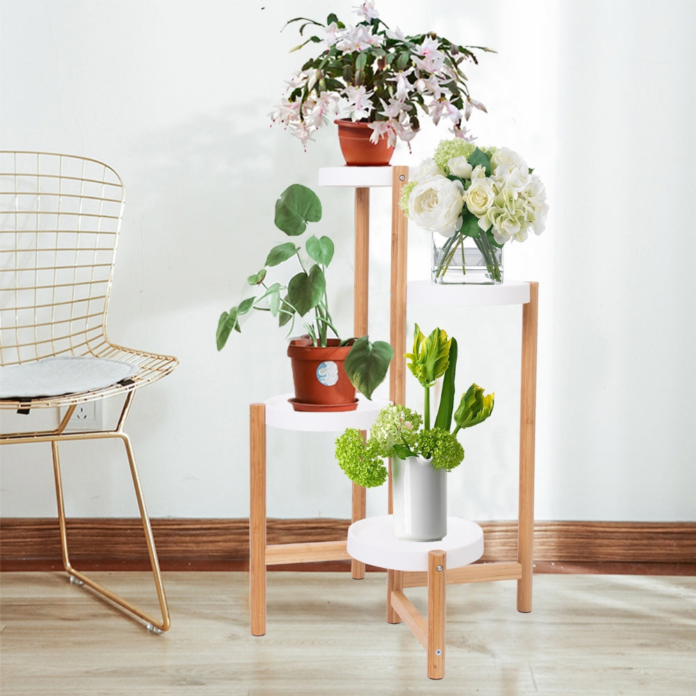 4 Tier Plant Shelf Stand Bamboo Plant Pot Holder Tall Flower Stand Rack