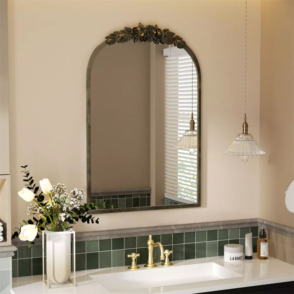 Stunning Baroque Brass Mirror Elegant Resin Rose Design