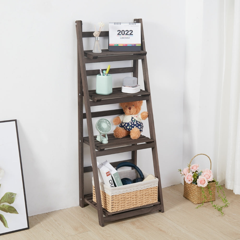 4 Tier Plant Stand Flower Display Stand Folding Wooden Ladder Storage Rack
