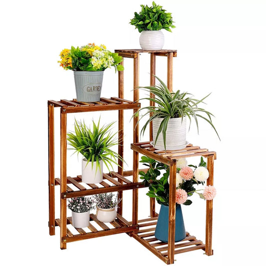 6 Tier Corner Plant Display Stand Wood Flower Pots Shelf Rack
