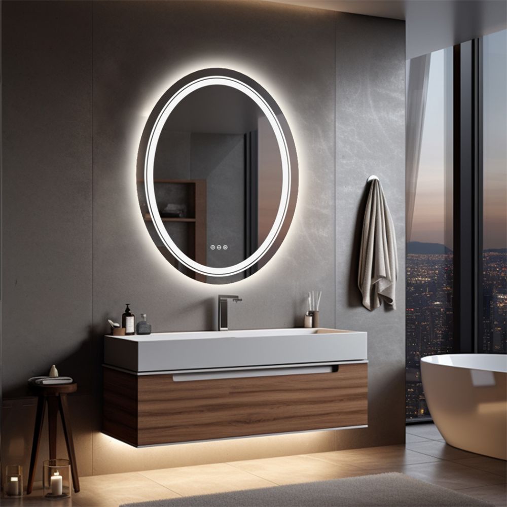 Frameless Oval Illuminated Bathroom Mirror