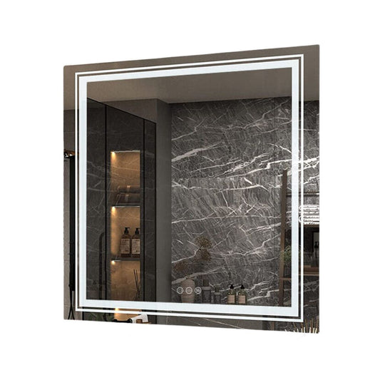 Square Illuminated Wall Bathroom Mirror with LED Lights