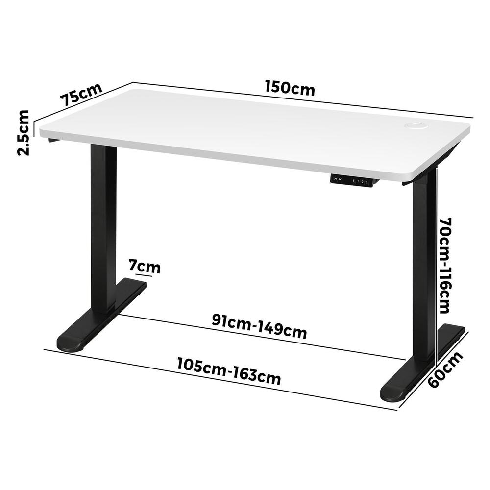 Adjustable Motorized Standing Desk Black and White 150 cm